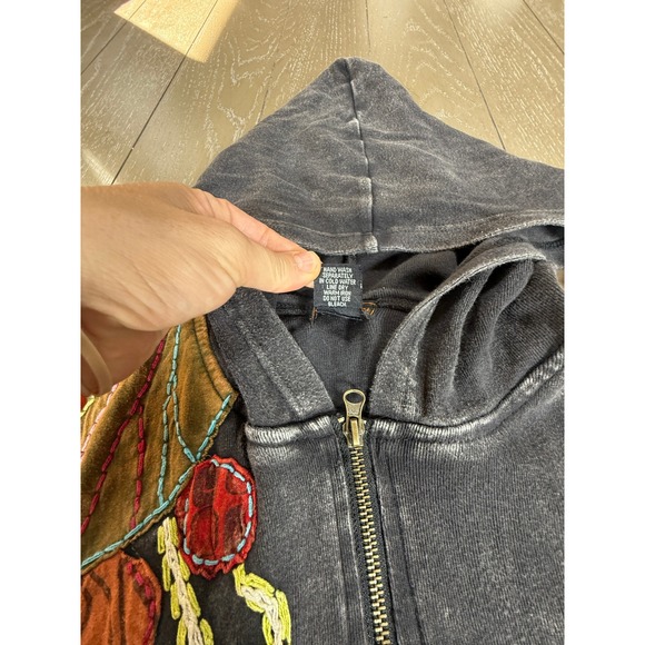 Nepal Embroidered Hoodie Jacket Womens XL Black Boho Festival Handmade Artsy - Picture 9 of 14